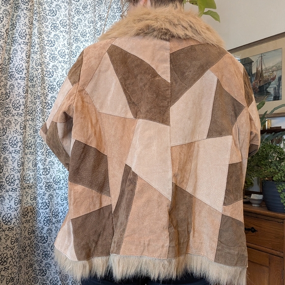 Venezia Jeans - Leather Patchwork Jacket with Faux Fur Trim - 00s - size 26/28 - Picture 3 of 4